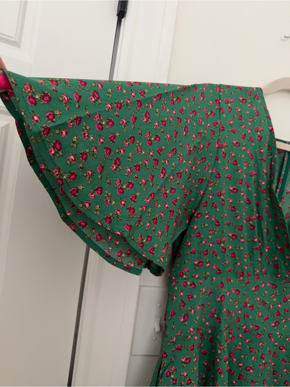 Green Midi Dress with Pink Floral Print by - Picture 6 of 12